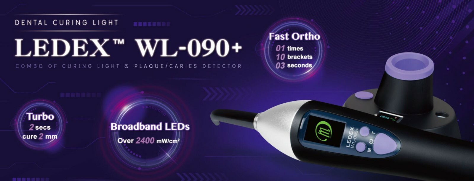 DENTMATE Ledex WL-090+ Dental LED Curing Light Fast Cure with Caries Detector