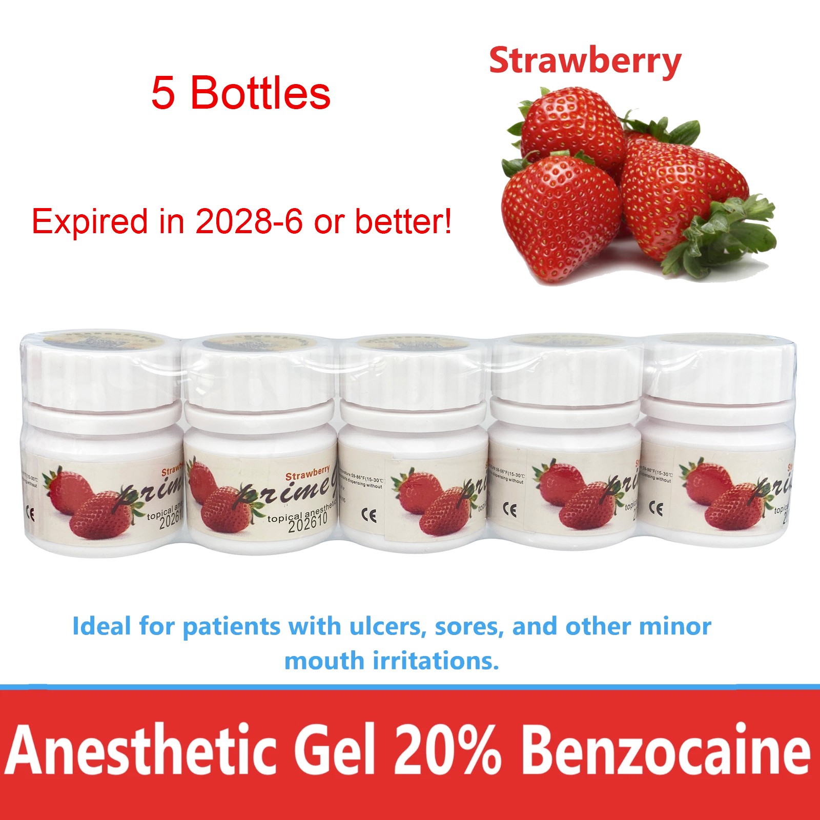 Fresh Dental Topical pain free Gel 20% Benzocaine 1oz Jar , Mint/Strawberry