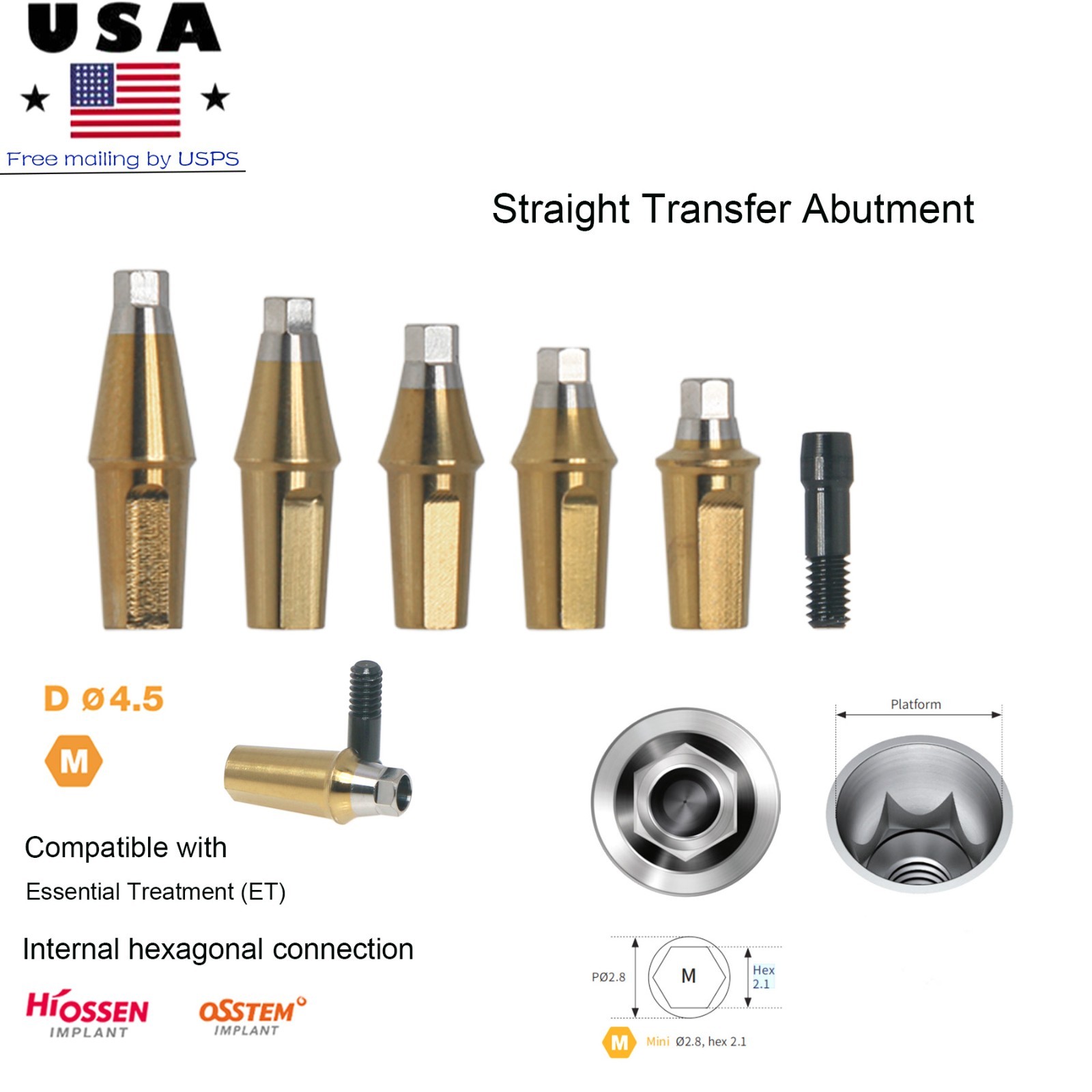 Hiossen Mini Titanium abutment Zest locator Straight Transfer Healing abutment