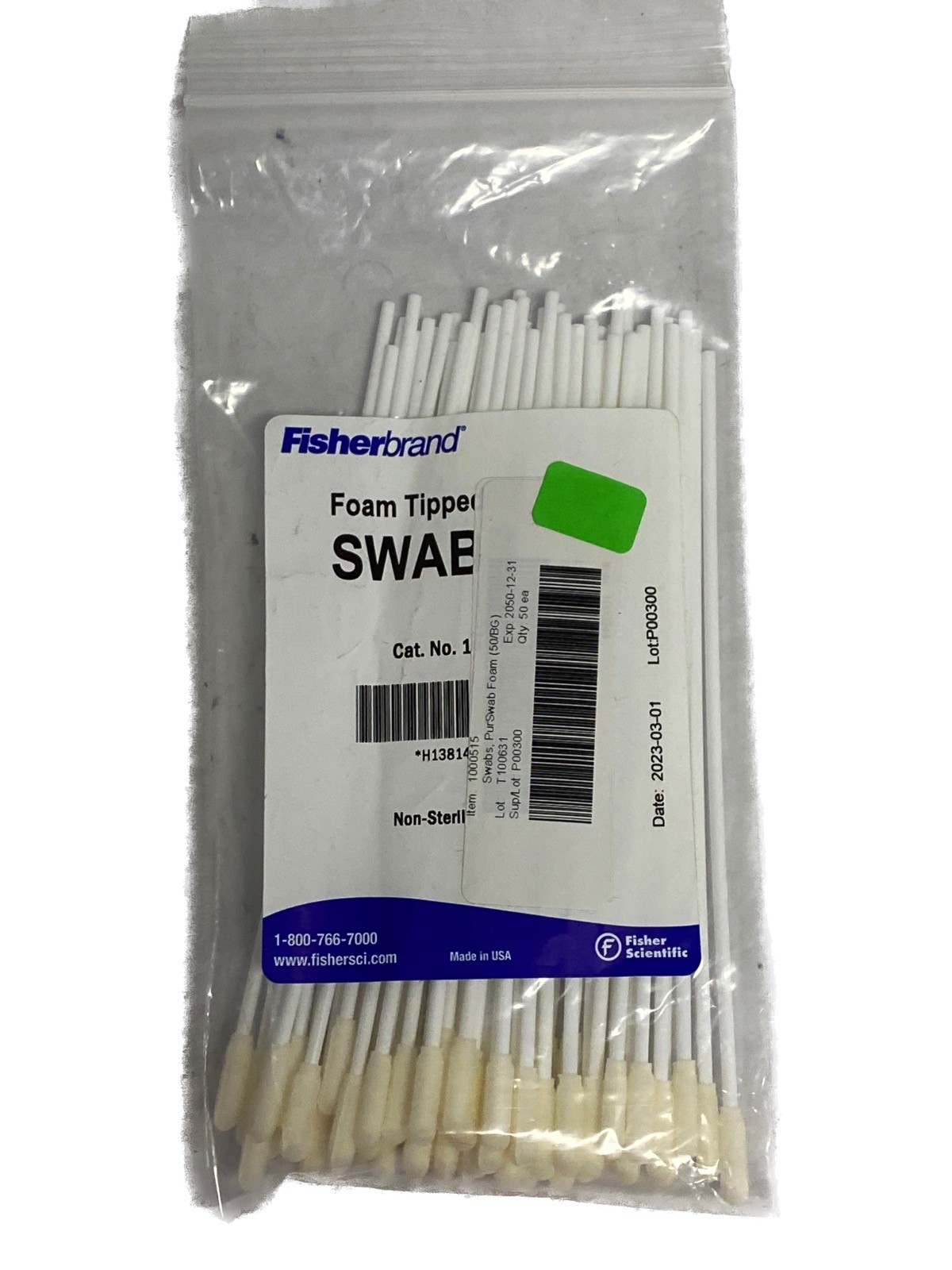 New (50/Pk) FISHERBRAND 6” L Foam Tipped Swabs w/ Polypropylene Handle 14-960-3J