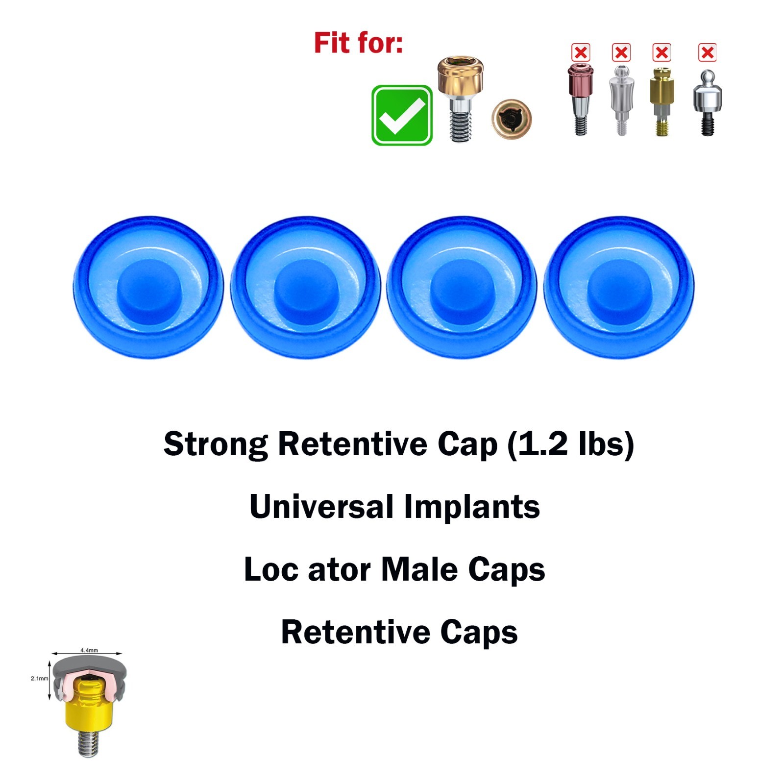 US Dental Implant Overdenture Locator Abutment Retention Male Cap Inserts 1.2lbs
