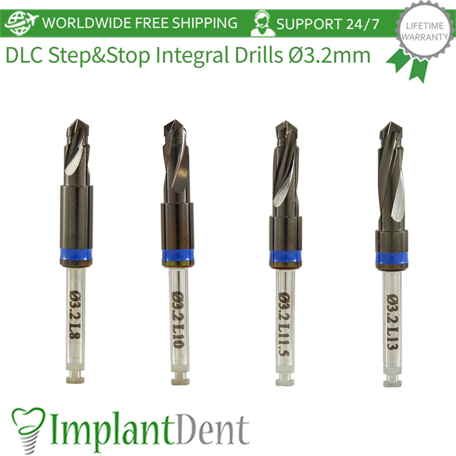 Dental DLC Step&Stop Integral Drills Ø3.2mm Stainless Steel Dentistry Tool