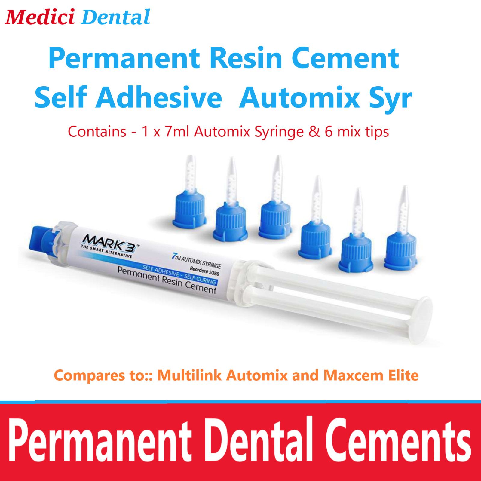 Dental Permanent Resin Cement, Universal Dual Cure Resin Cement Automix Syr 8gm