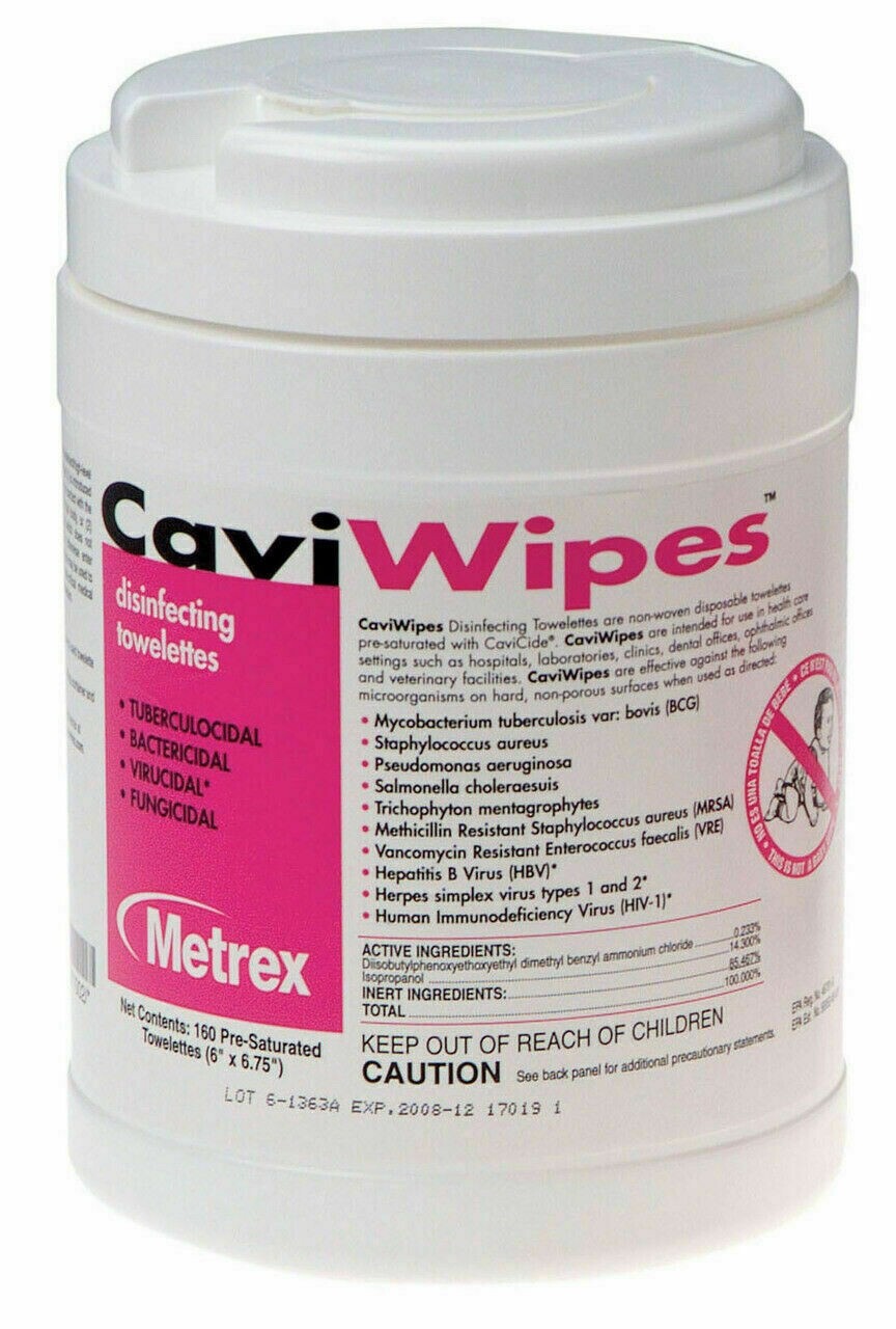Case of Metrex Caviwipes 13-1100 Towelettes Large 160 Canister – Case of 12- NEW