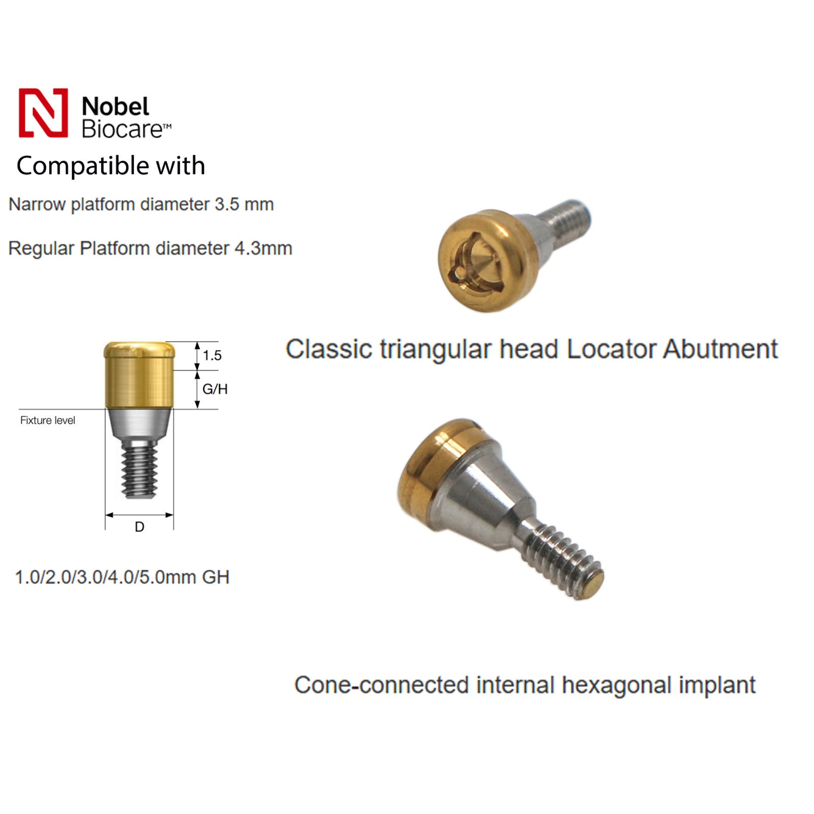 US Nobel Biocare Locator Abutment Conical connection Nobel Active RP Fits 1-5mm
