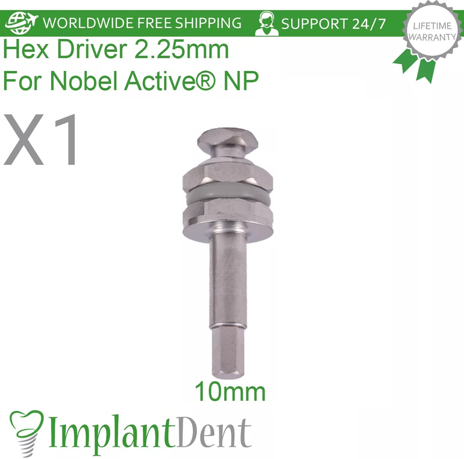 1x Dental Hex Driver Conical Connection 2.25mm NP Stainless Steel Tool