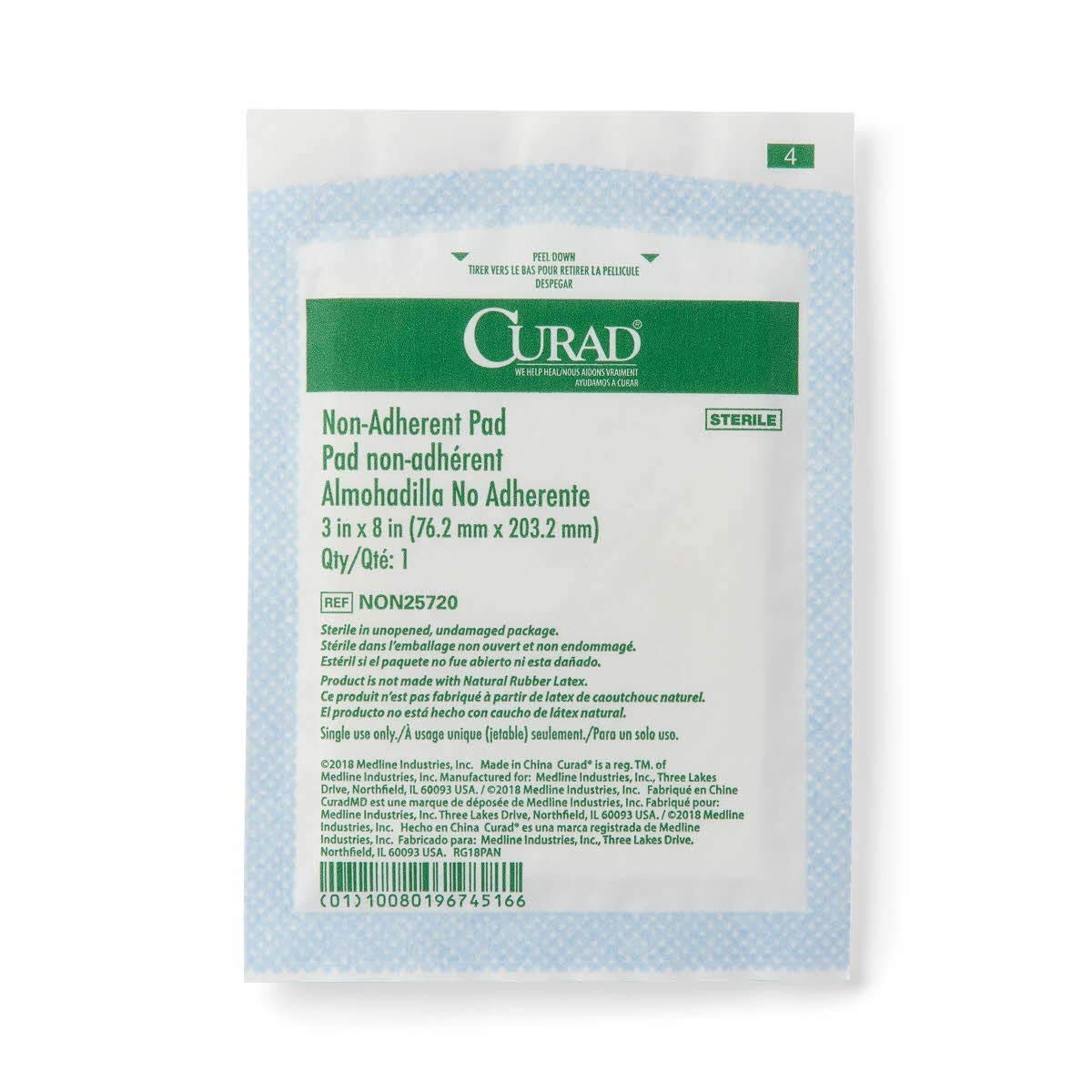 CURAD Sterile Non-Adherent Pad, 3×8 (Pack of 50) 3″ x 8″, White