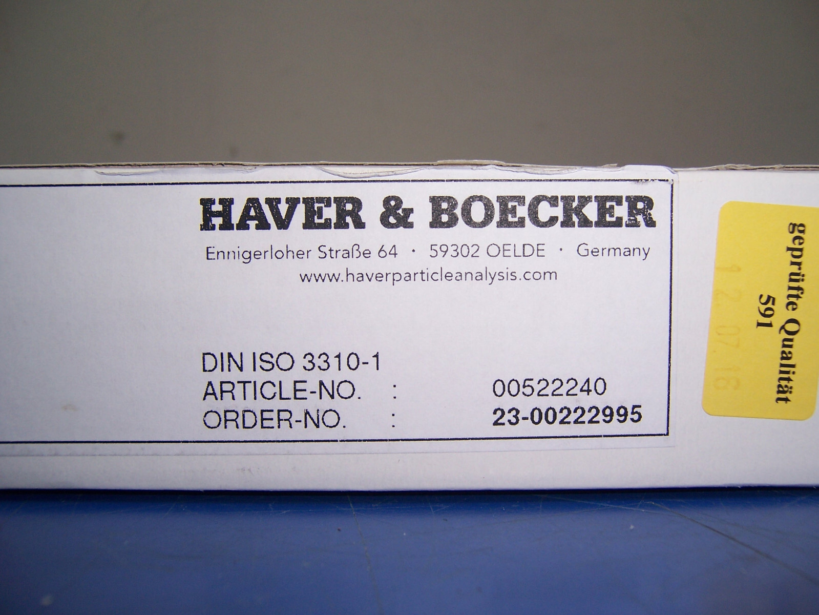 14401 Haver & Boecker 112 micron Test Sieve for Alpine-Air jet 203x28mm SS metal