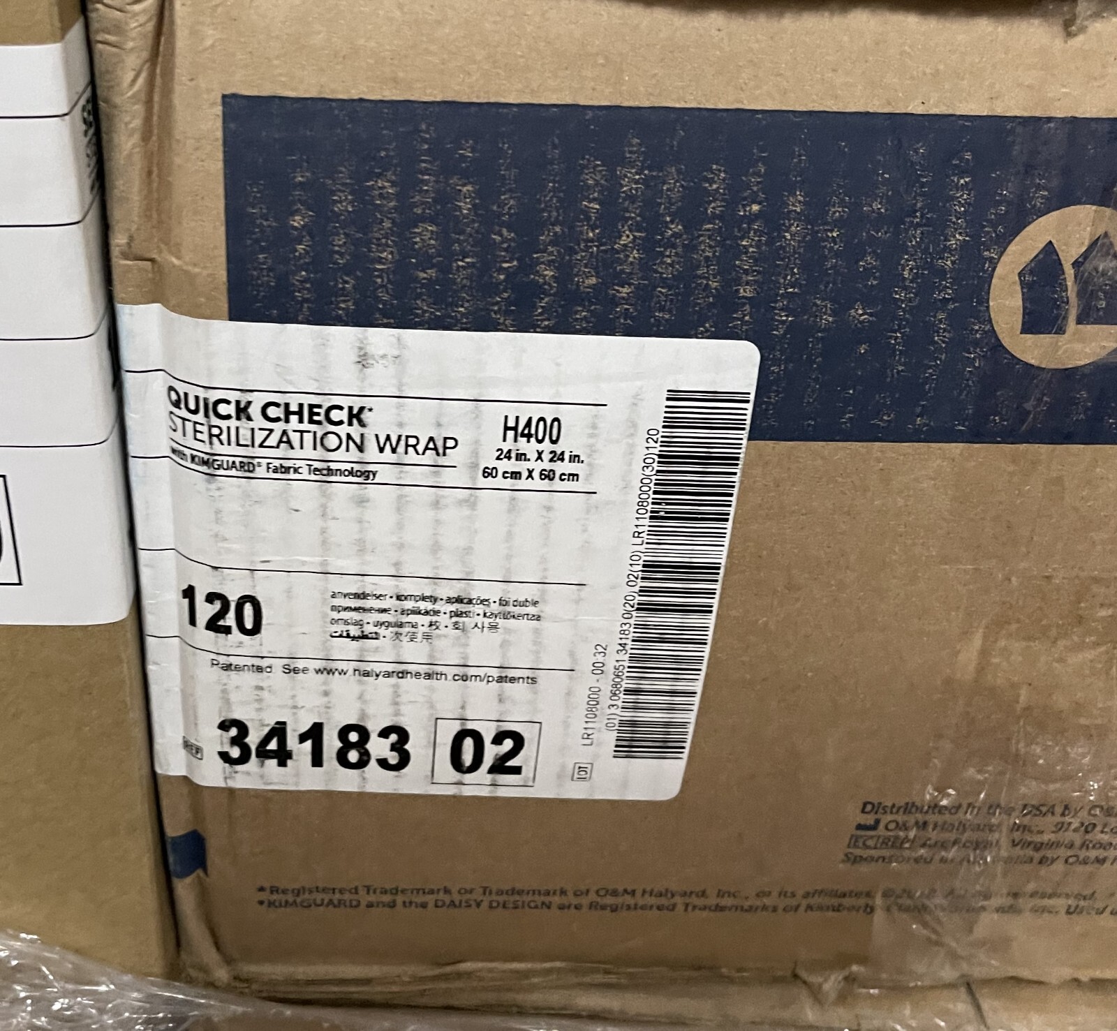 Case of 120 Halyard H400 24in. x 24in, Quick Check Sterilization Wraps # 34183