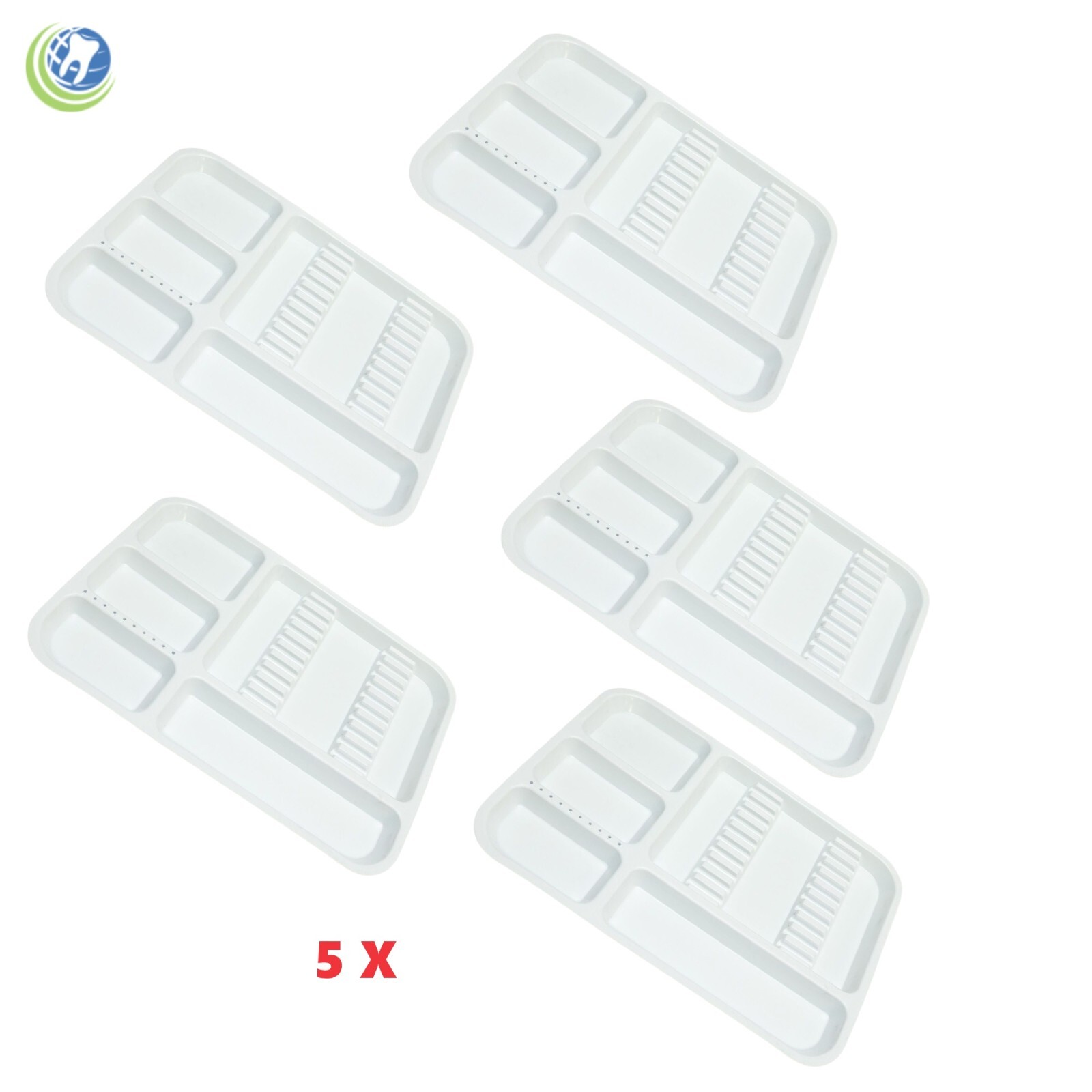 5 X DENTAL INSTRUMENT SET UP TRAY WITH BUR HOLDER SECTION WHITE COLOR #311-2520