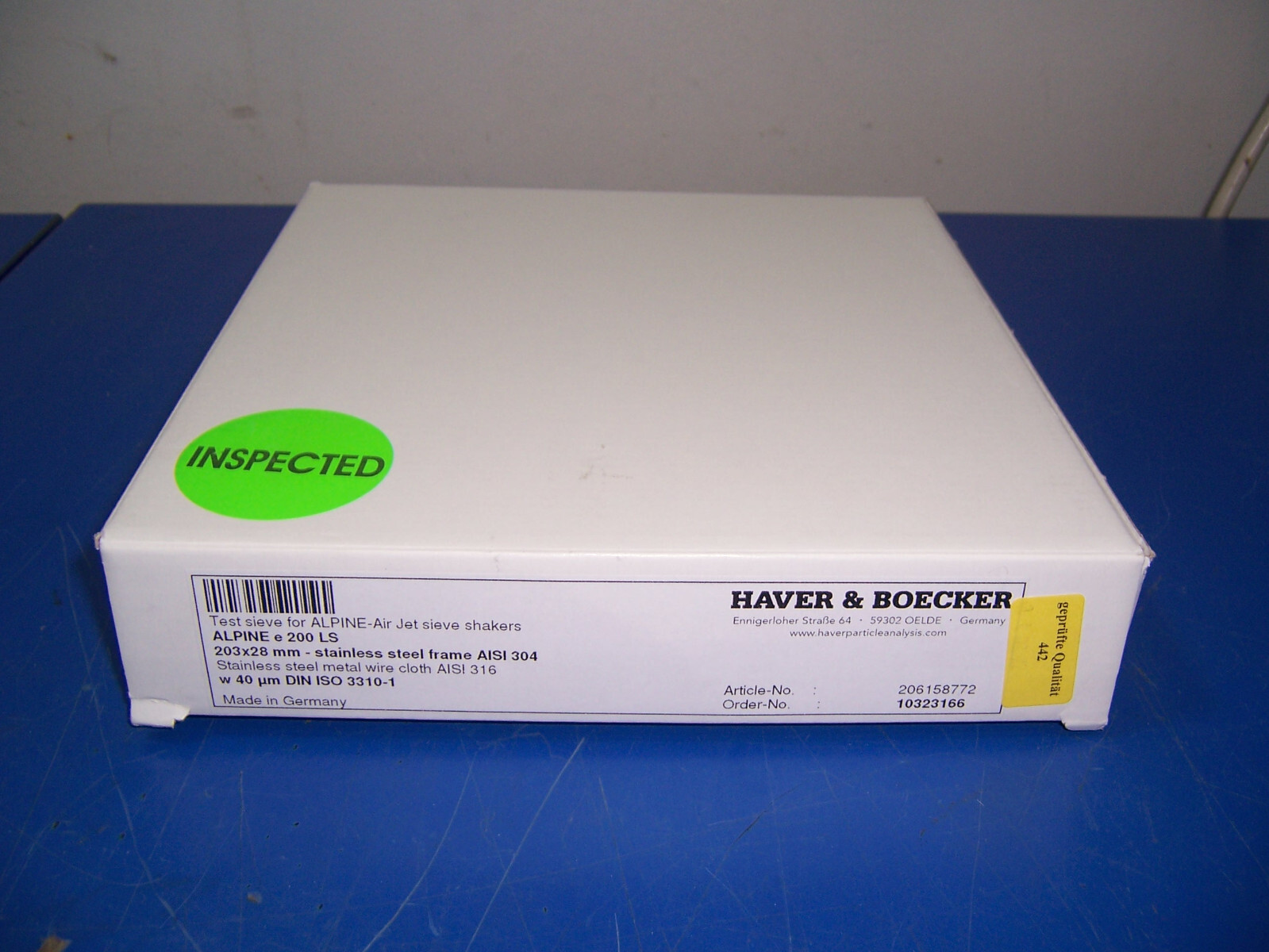 14331 Haver & Boecker 40 micron Test Sieve for Alpine-Air jet 203x28mm SS metal