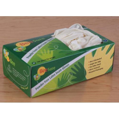 BeeSure Latex Exam Gloves: X-Small, White, Non-Sterile, 100/Box, Powder-Free