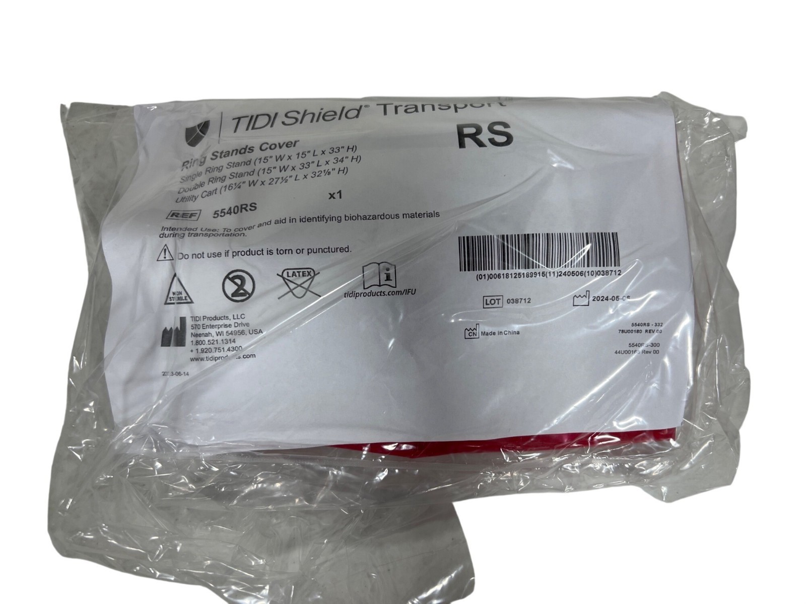 20pk Tidi 5540RS Shield Transport Containment Cover for Ring Stand Red Biohazard