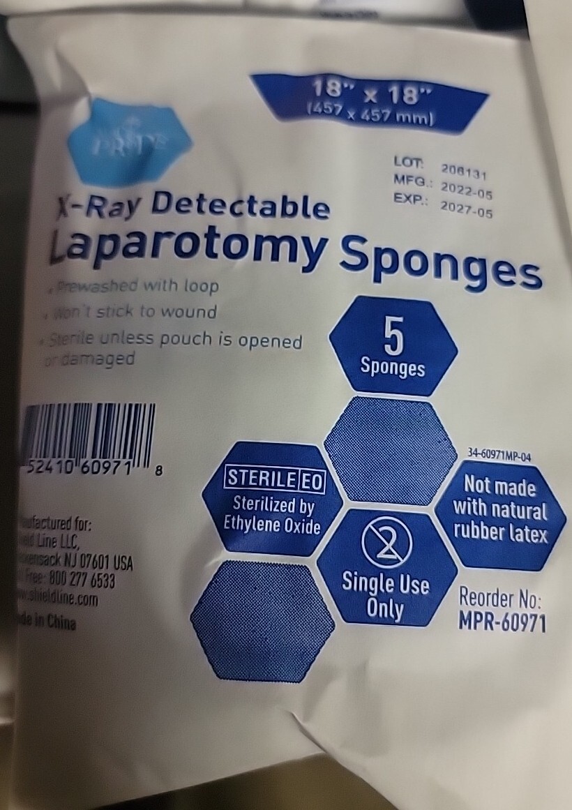 25 MedPride Laparotomy Sponges 18 ” X 18 ” Sterile Latex Free X-Ray Detectable