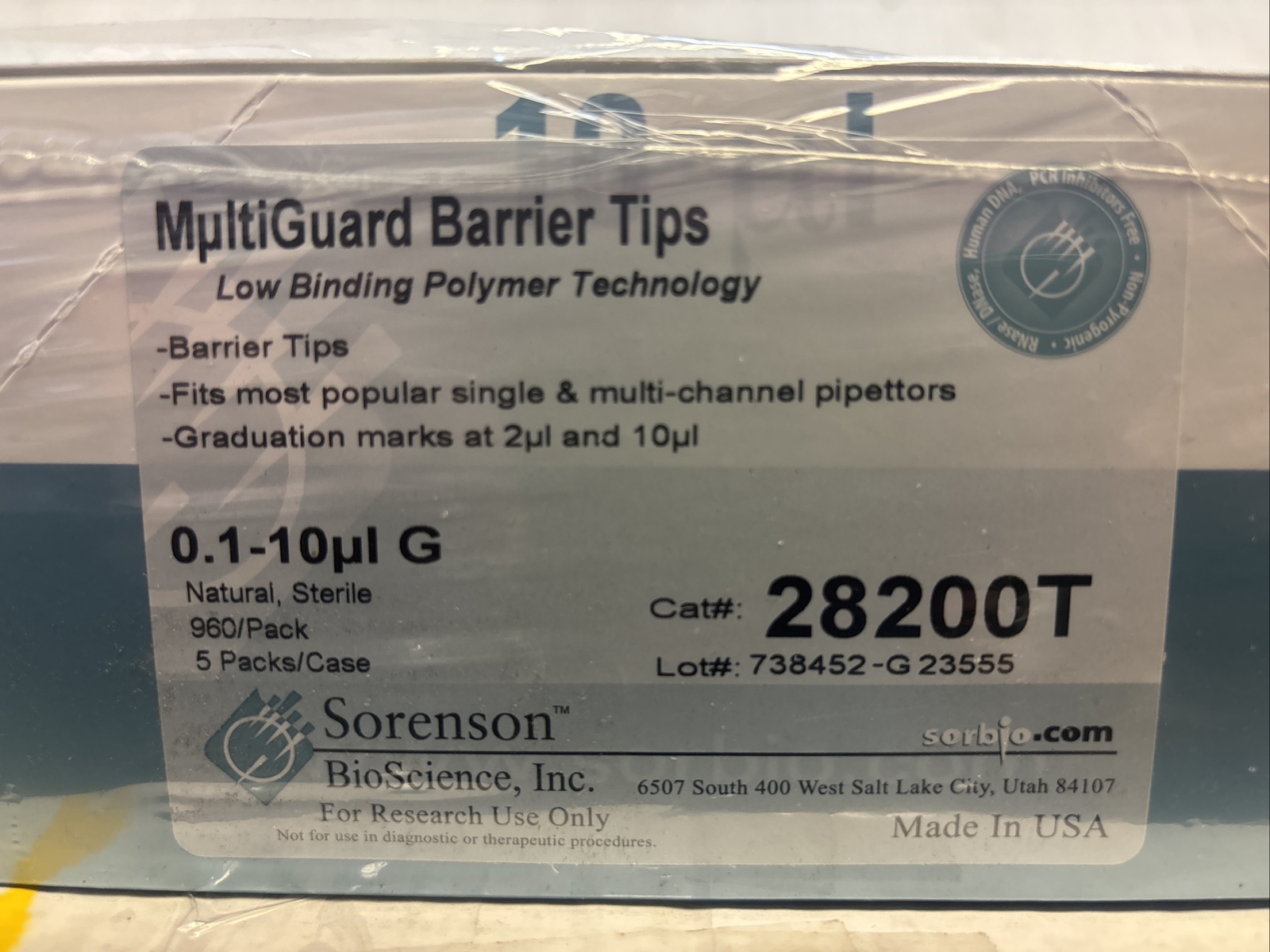 Sorenson 28200T MultiGuard Barrier Pipette Tips 0.1-10uL G (960/Pack)