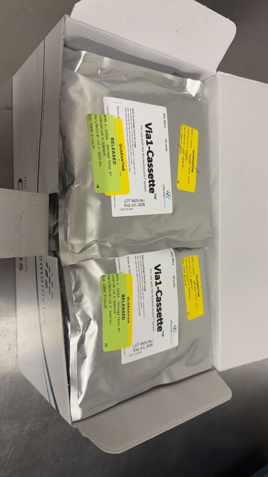 Chemometec Via-1 cassettes. 10 bags 10 cassettes each. Ref 941-0012. Exp 07/2026