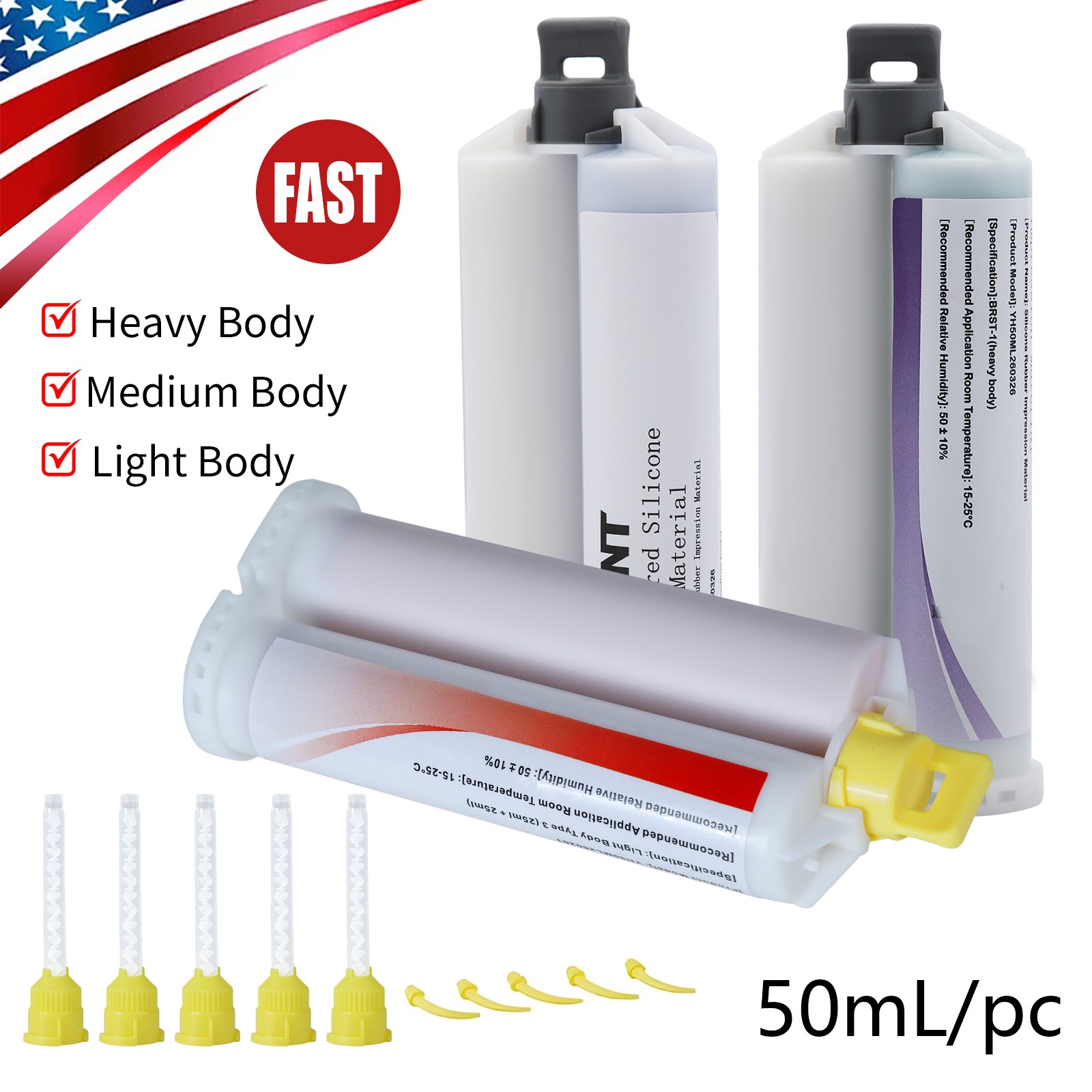10 packs Dental Heavy/Medium/Light Body Fast Rapid VPS Impression Material 50ML