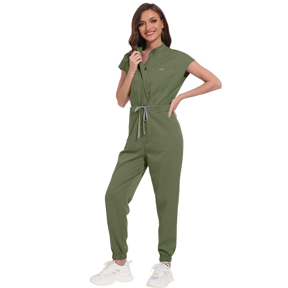 Women’s Anti-wrinkle Short Sleeve Jumpsuit Medical Nursing Uniform Scrub Sets