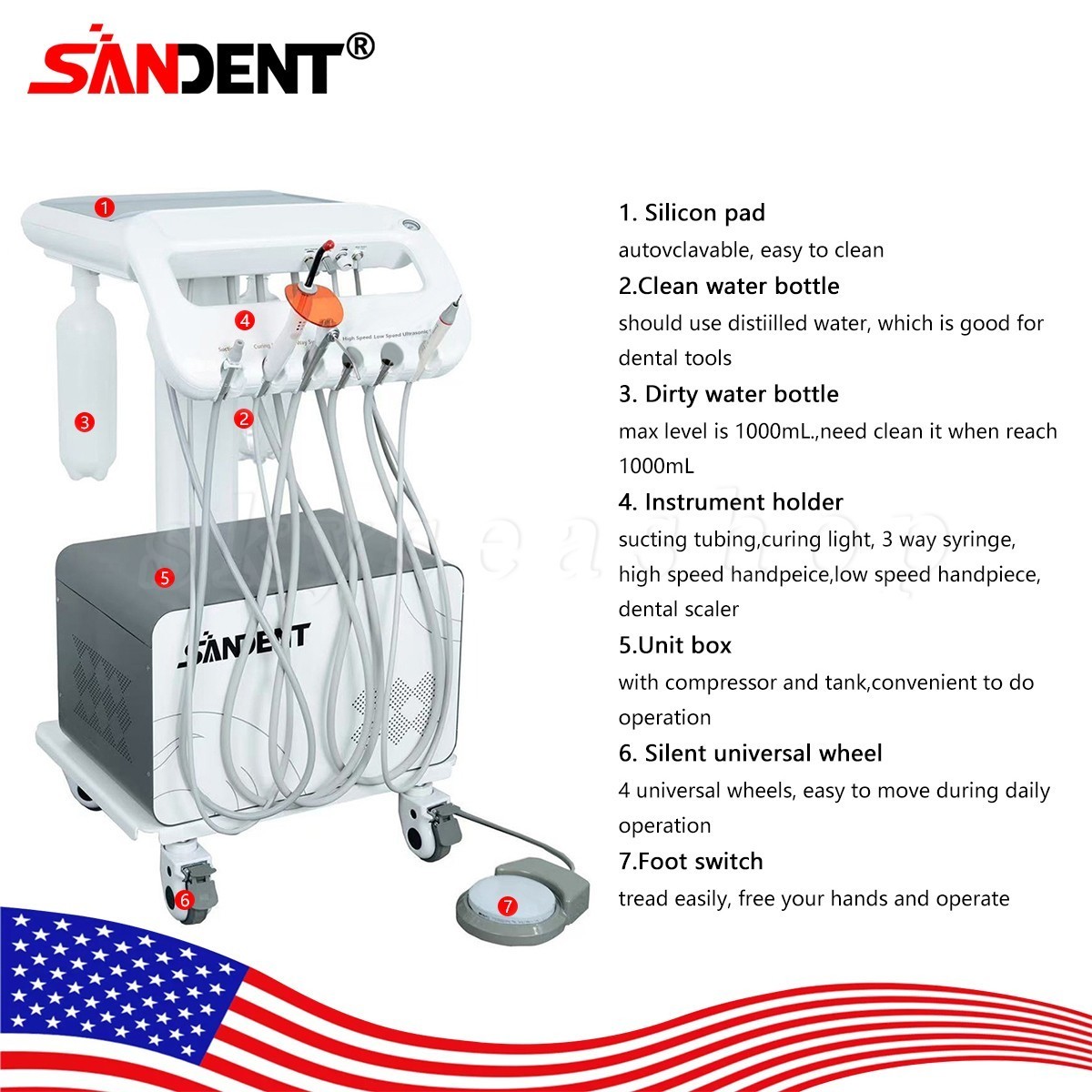 Vet Mobile Pet Dental Treatment Machine Vet Dental Trolley Cart with Compressor