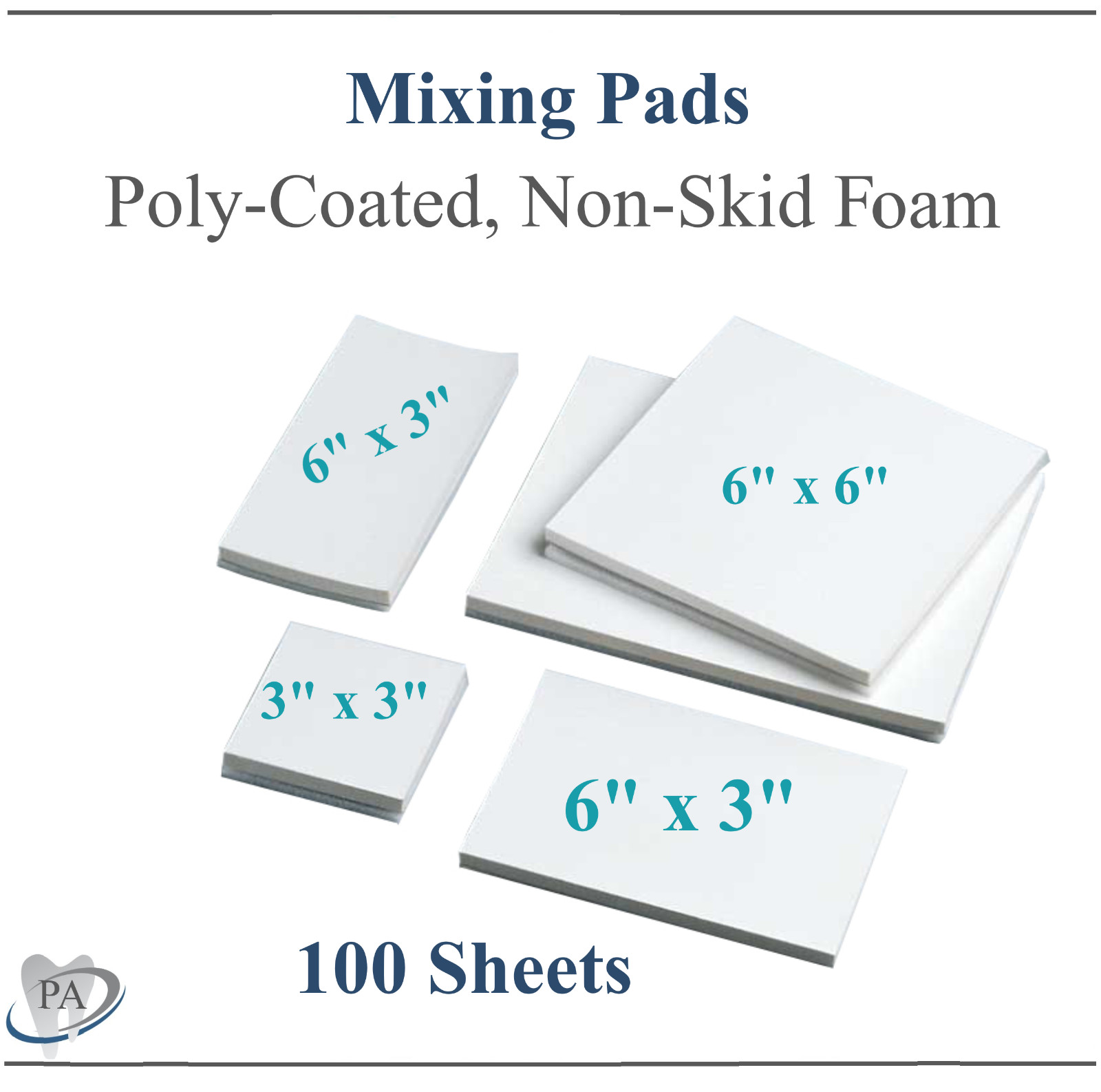 DENTAL IMPRESSION MIXING PADS POLY COATED NON-SKID FOAM 3 X 3, 6X6, 100 SHEET