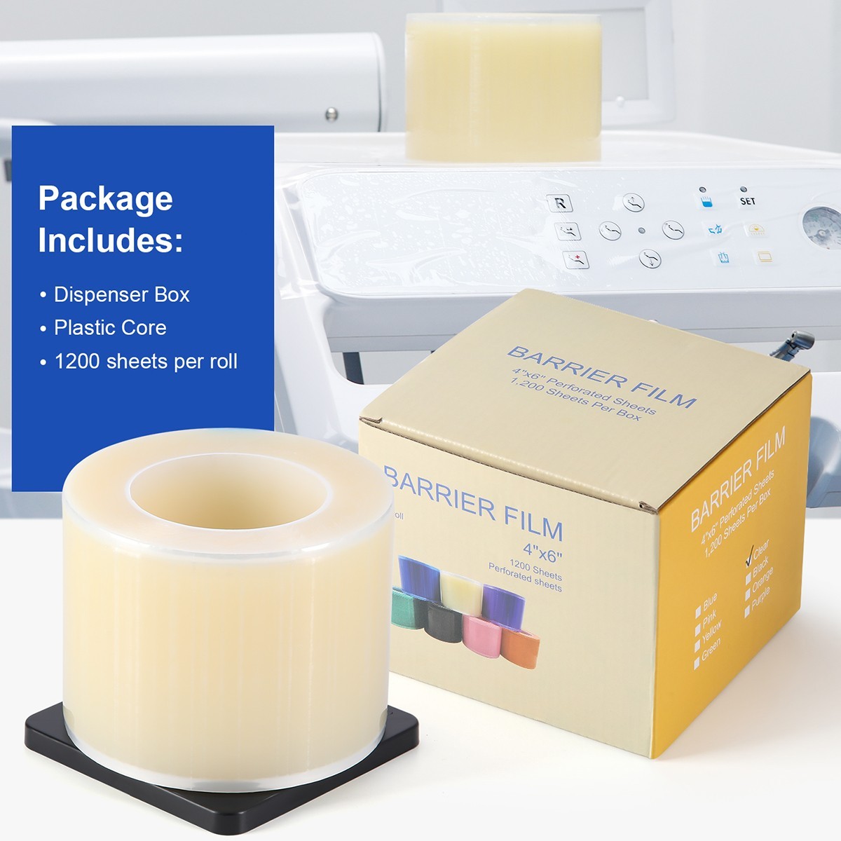 Dental Barrier Film Roll Tape Adhesive 1200 Sheets Size 4″ x 6″for Dental Tattoo