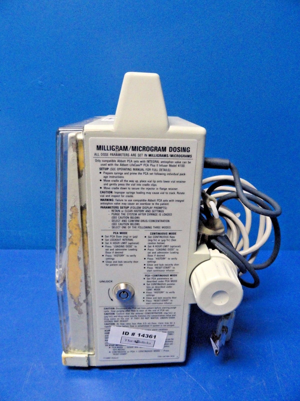 Abbott Lifecare 4100 PCA Plus II Pump W/ Pole Clamp & Bolus Cable, No Key ~14361
