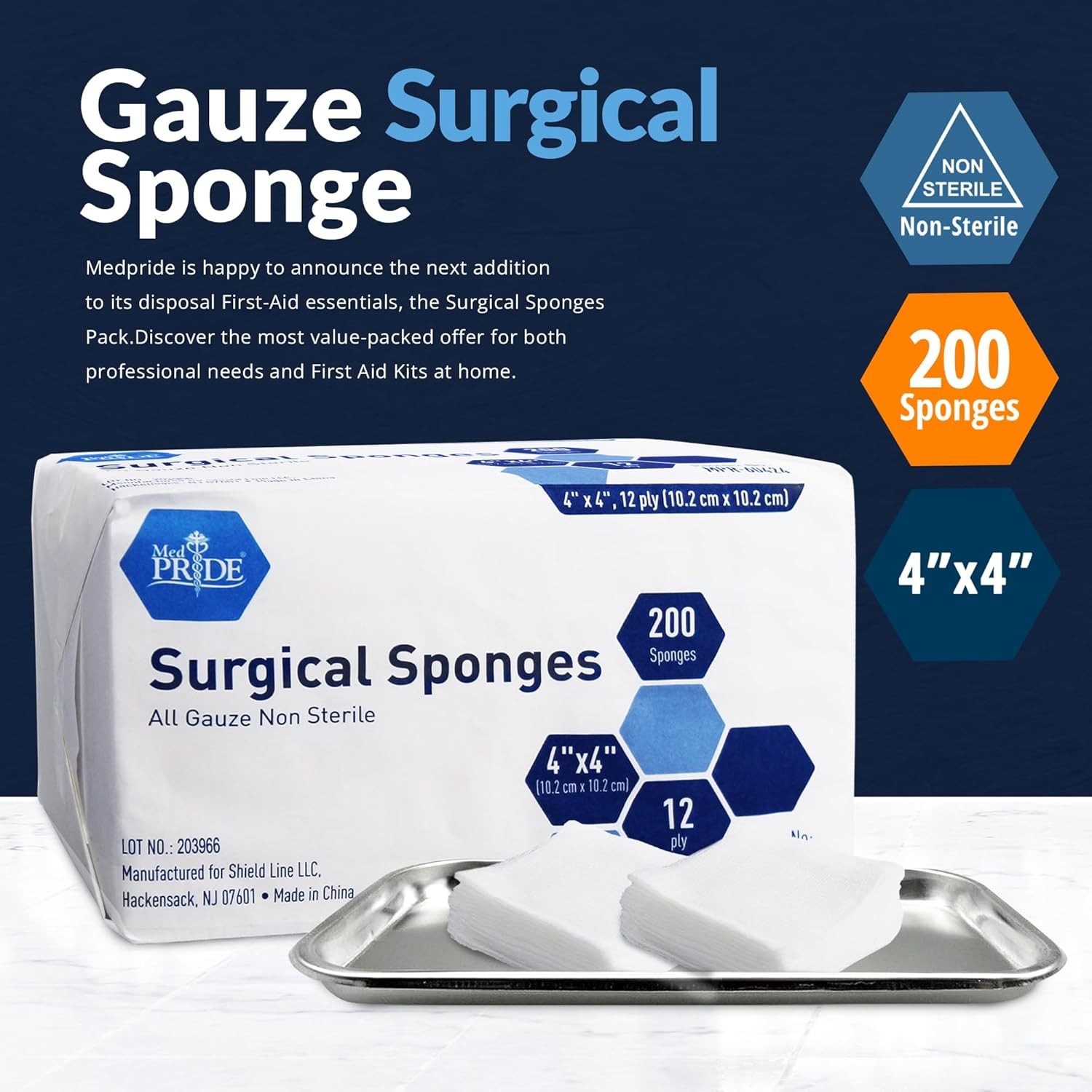 MED PRIDE 4”x 4” Gauze, 200 Surgical Sponges 12-ply 200 Count (Pack of 1)