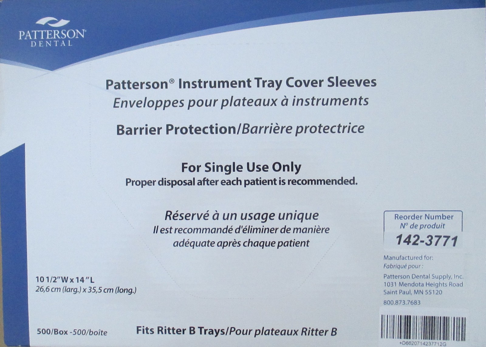 Patterson Dental 500 Ritter B Tray Cover Sleeves 10.5″x14″ 26,6×35,5cm 142-3771