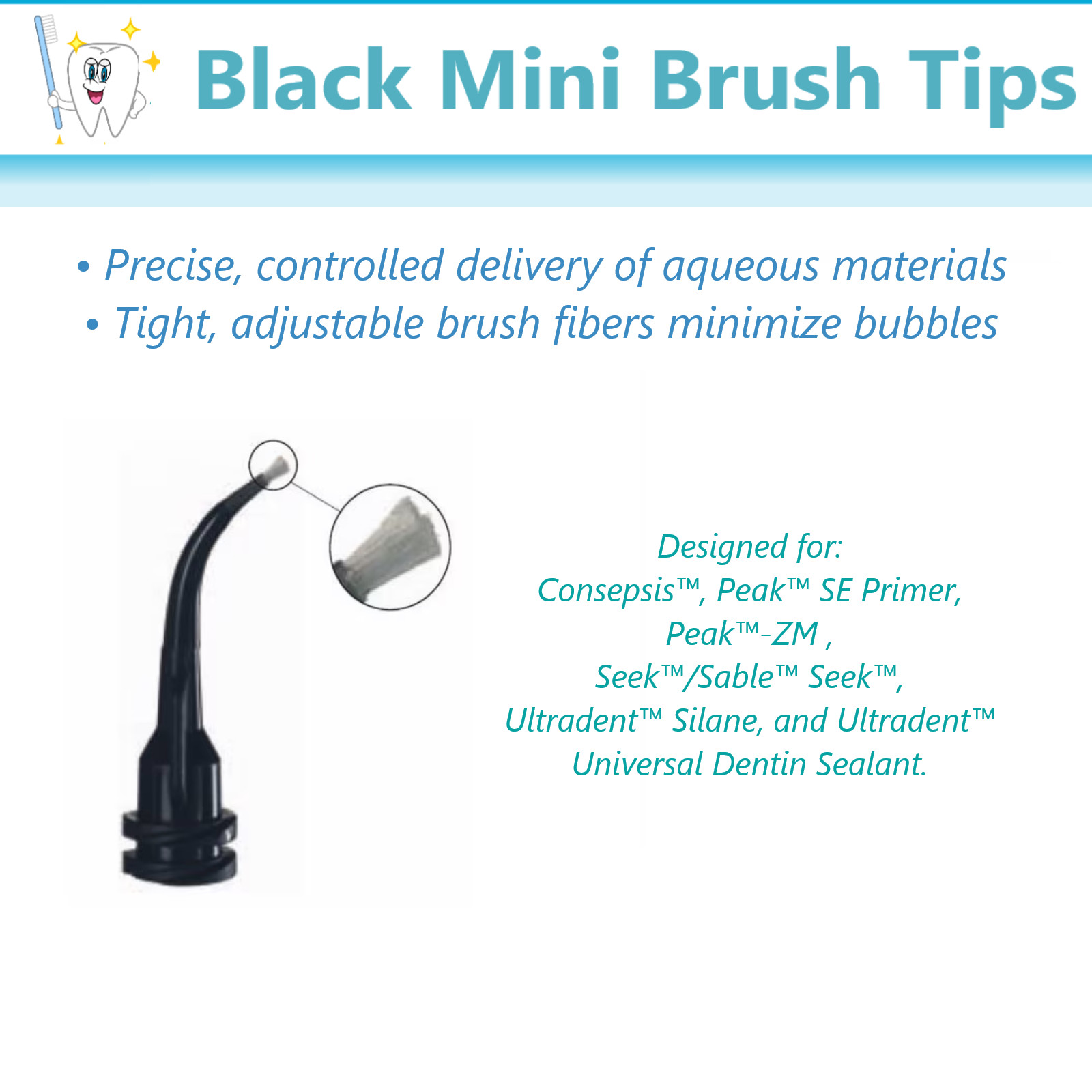 Dental Ultradent® Black Mini® Type Viscous Materials Delivery, 19ga w Brush 50Bx