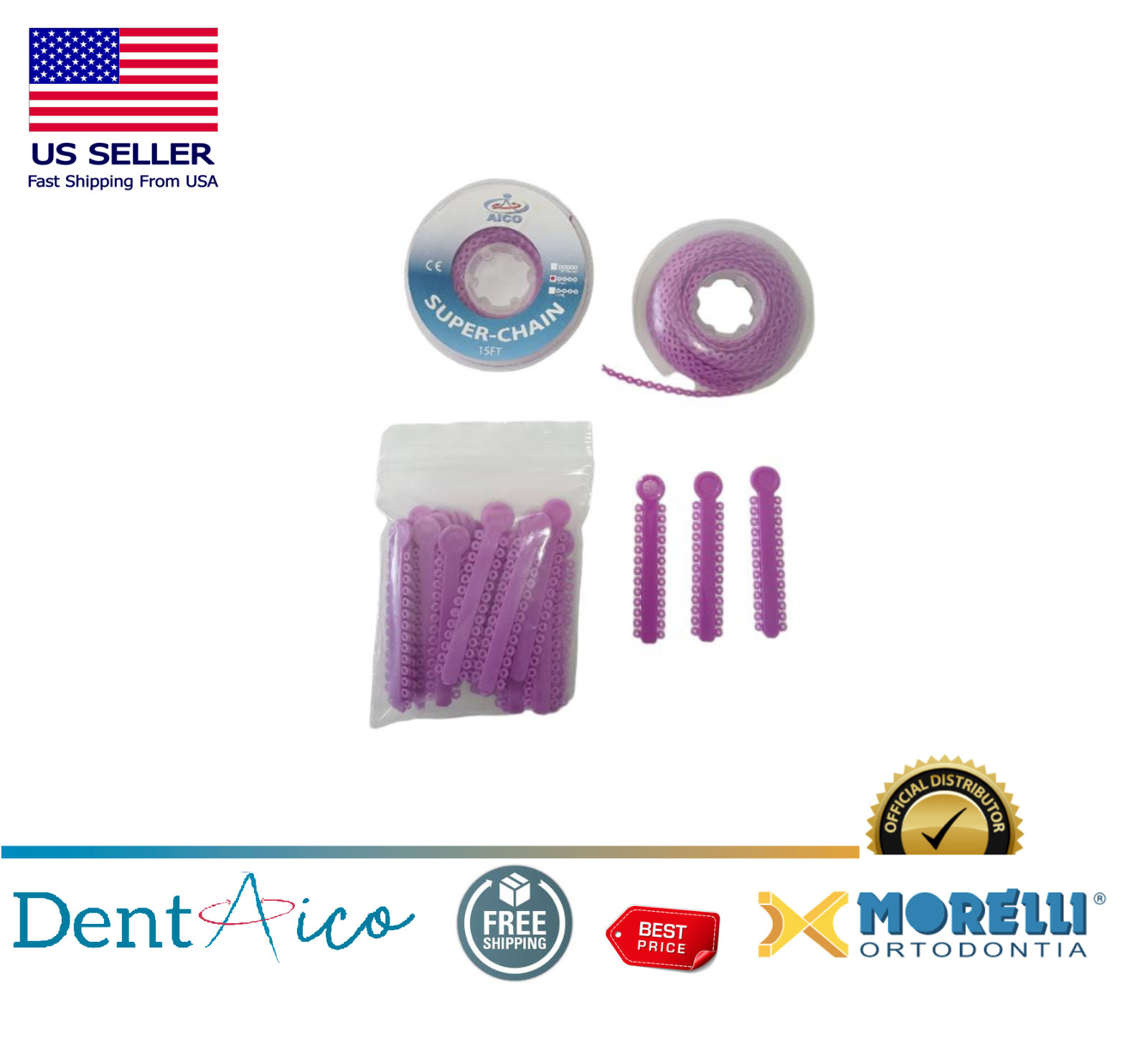 Elastic Ligature Modules & Power Chain Short Fuschia Dentaico Orthodontic