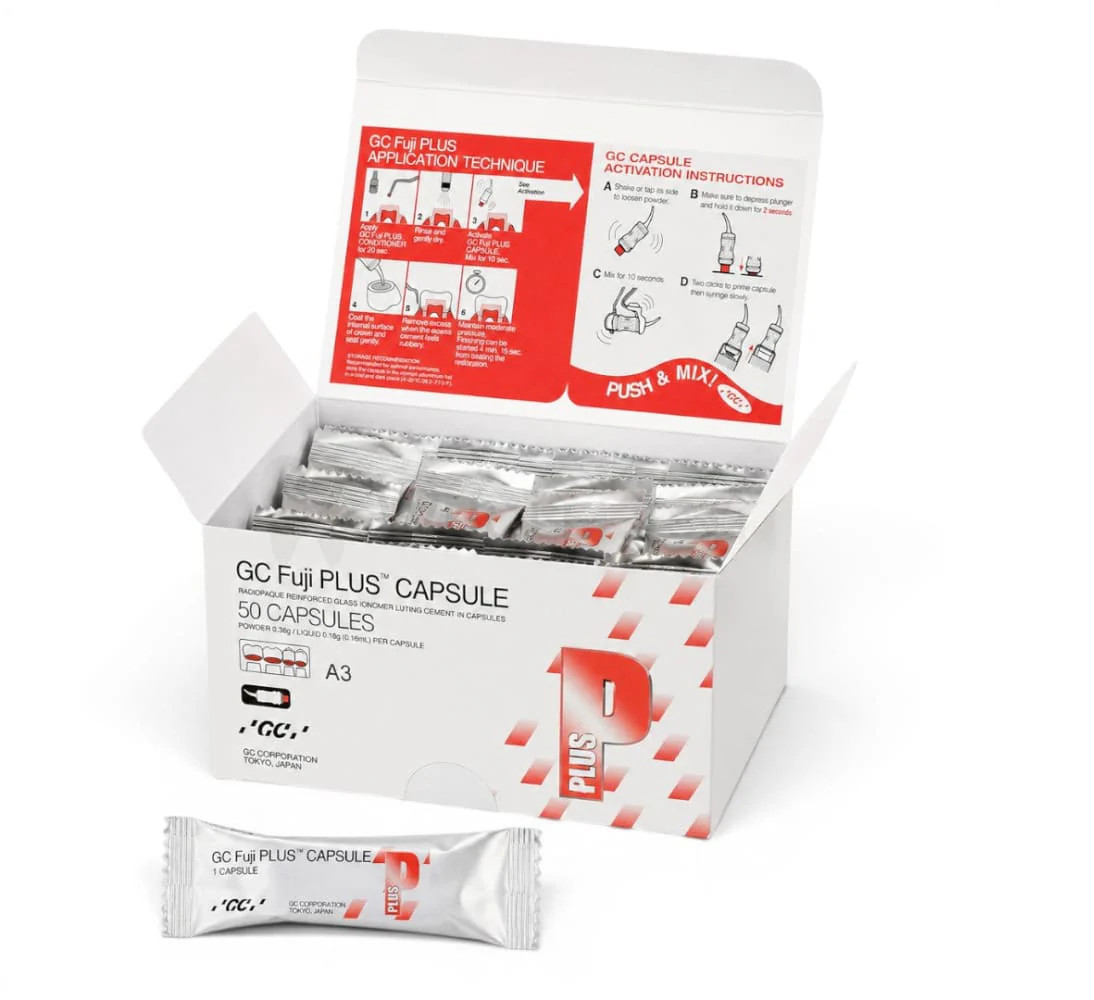 GC FUJI PLUS Radiopaque Reinforced GIC Hybrid Dental Luting Cement 50 Caps.
