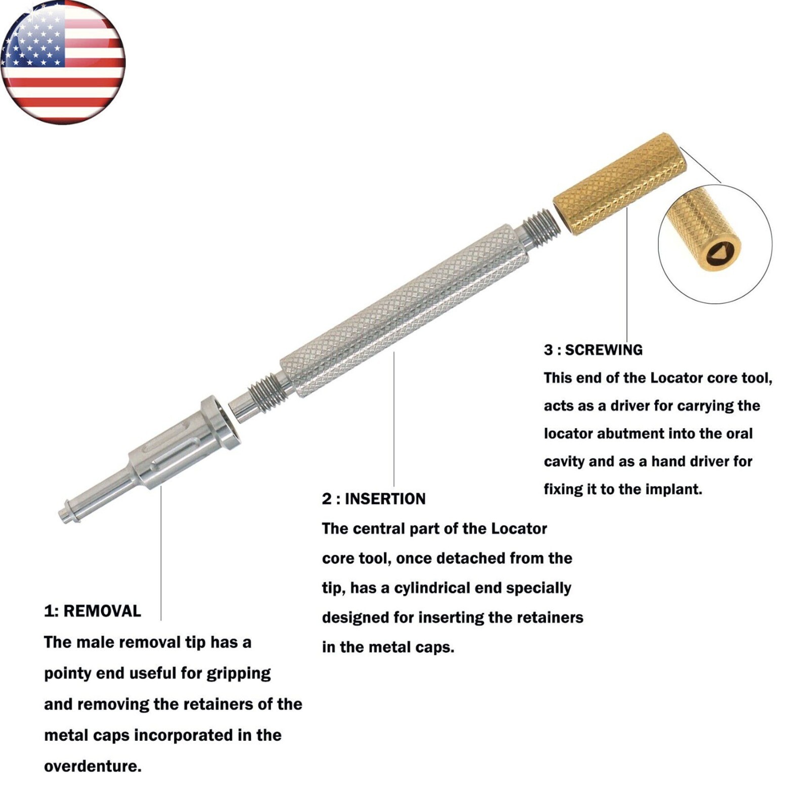 US Universal Dental 2.4 lbs Overdenture Retention Caps Implant Locator Core Tool