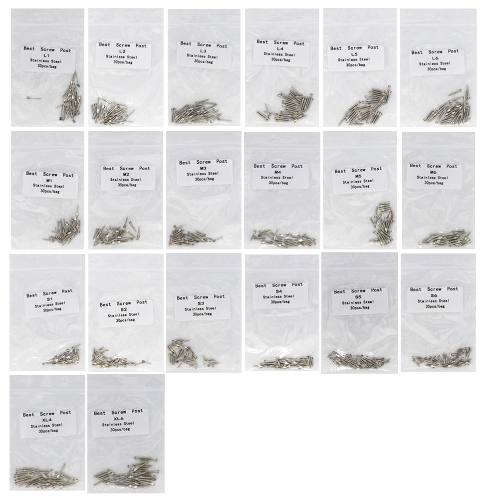 30 Pcs Dental Screw Post Endo Root Canal Conical Refills Golden/Titanium/Steel