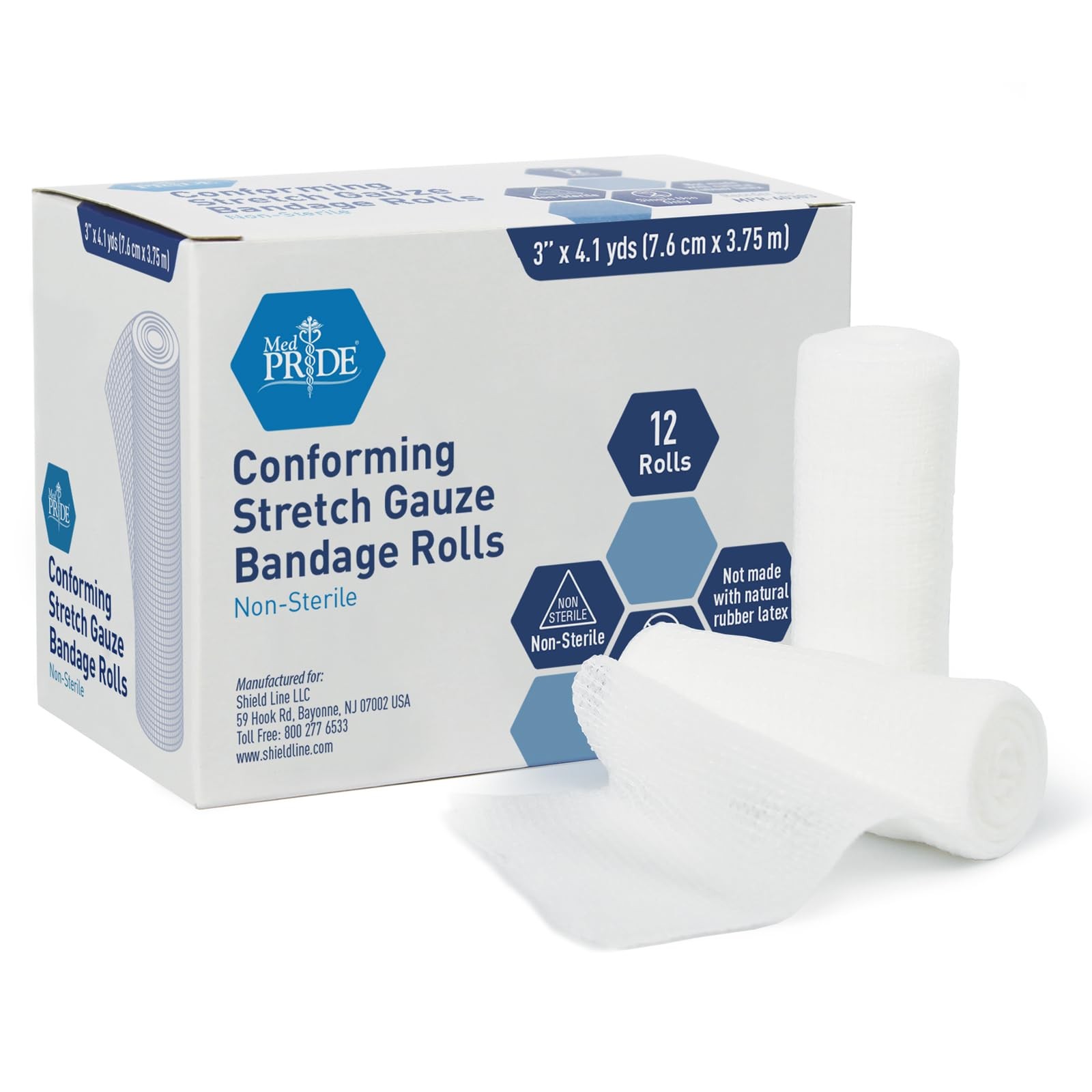 MED PRIDE Conforming Gauze Rolls First Aid Rolled Stretch 3″ X 4.1yds, White