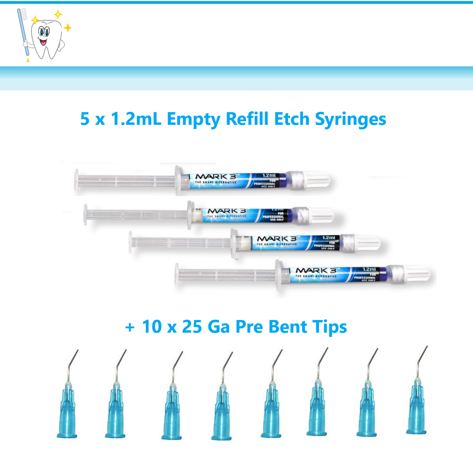 Dental Refill Empty Syringes for Etch, or any cosmetic dentistry with Tips, 5/Pk