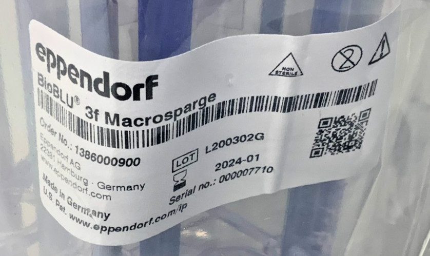 New Eppendorf BioBlu 3f f Macrosparge Single-Use Bioreactors Vessel 1386000900