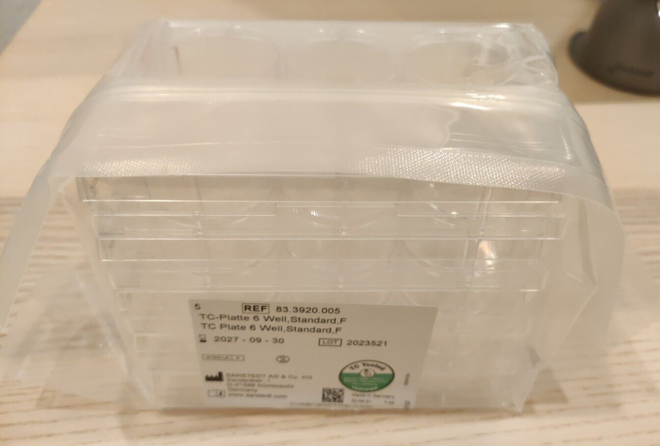 Sarstedt TC Cell Culture Plates, 6 Well, Standard F 83.3920.005, sealed 5 packs