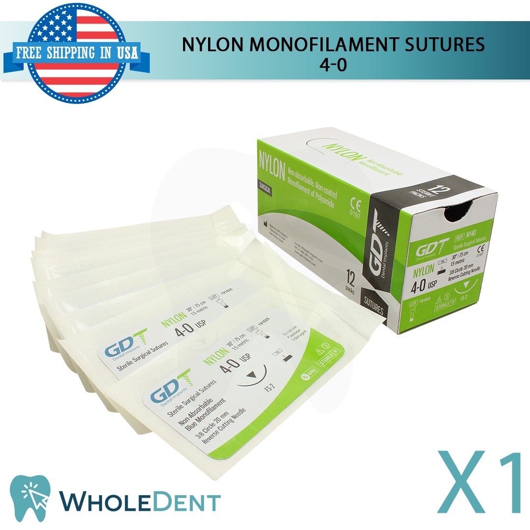 1X Atraumatic Nylon Suture Sewing Thread 3/8 Circle Reverse Sterile 4-0
