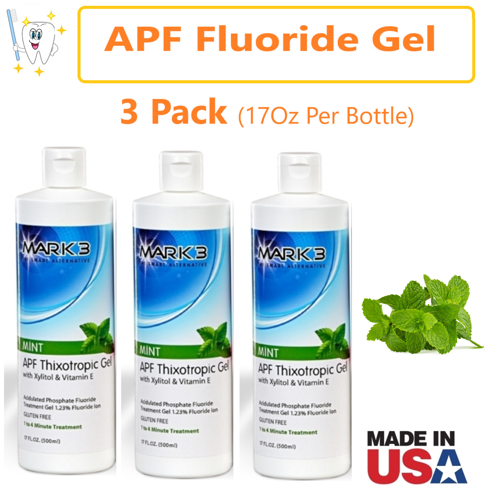 3 Pack Dental APF Fluoride Gel Topical Treatment 17oz per Bottle – Flavour: Mint