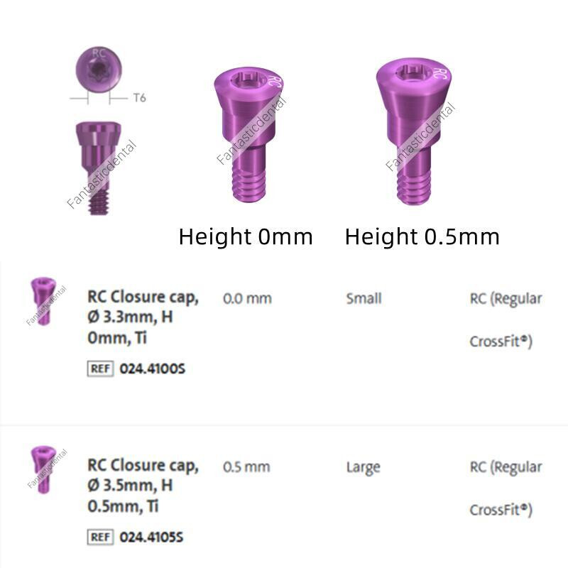 2 Pcs Dental RC Closure Screw Healing Cap Abutment Height 0mm 0.5mm
