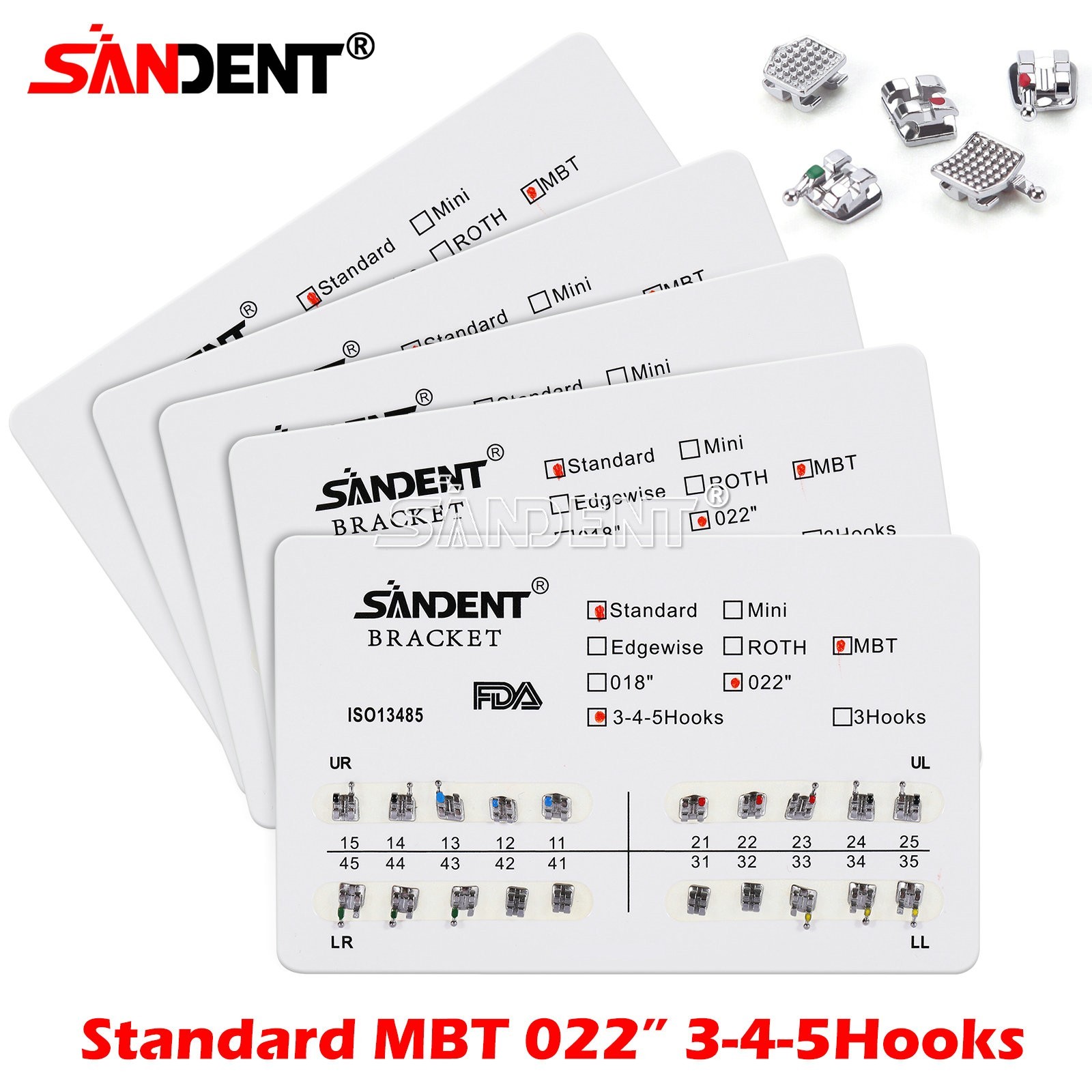 10-100 packs Dental Metal Brackets bracket braces Standard MBT 022 Hooks 345 #1