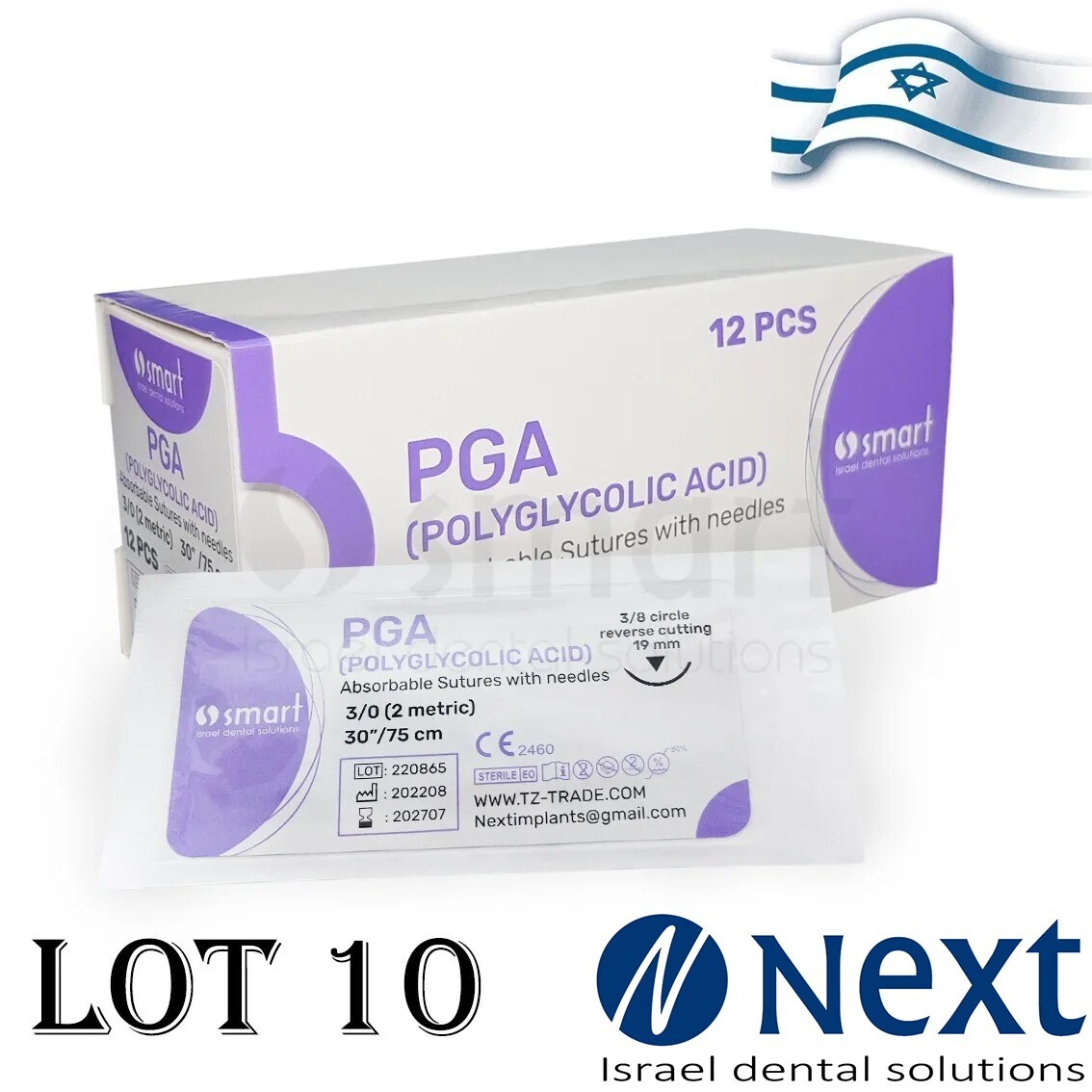 LOTx10 Dental and Veterinary PGA Absorbable Professional Stitch with needles 3/0