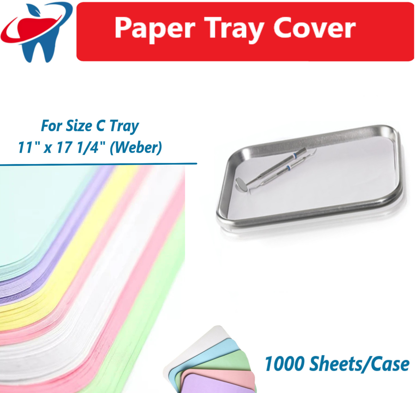 Dental Paper Tray Cover Size B / C / F White Blue Pink Green Lavender 1000/Box