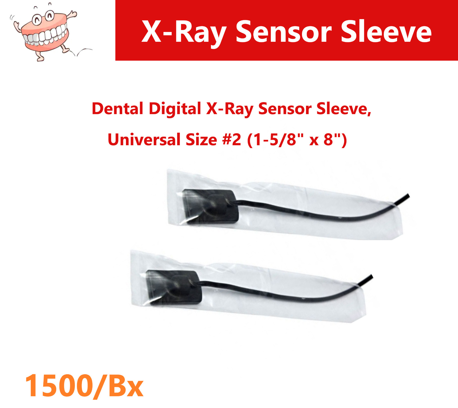 Dental Digital X-Ray Sensor Sleeve, Universal Size #2 (1-5/8″ x 8″), 1500/Box.