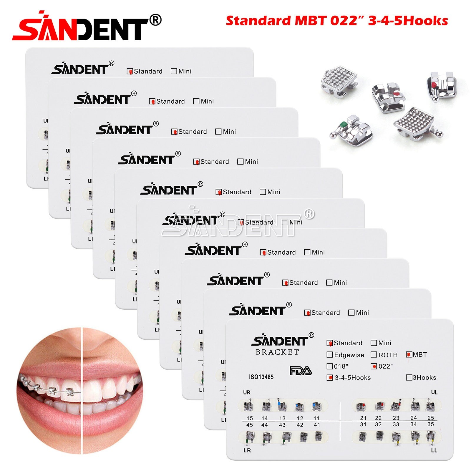 10-100 packs Dental Metal Brackets bracket braces Standard MBT 022 Hooks 345 #1