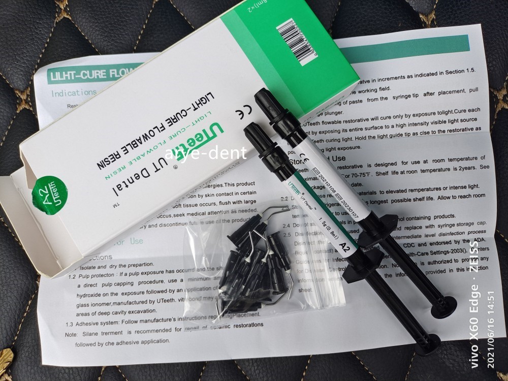 A1/A2/A3 Flowable Resin UT Dental Composite Light Cure 2 Syringe+10 Tips Kit