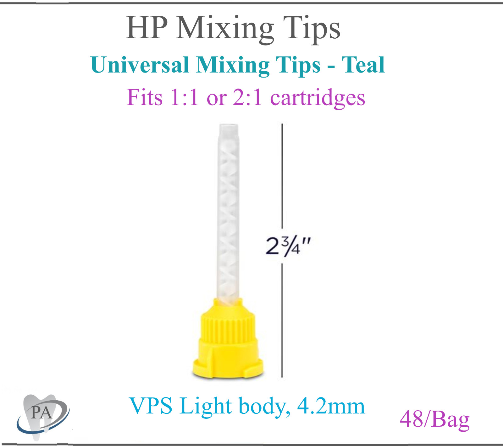 Dental Mixing Tips HP Yellow Impression HP Tips Yellow 4.2mm T-Mixer Mixing Tip