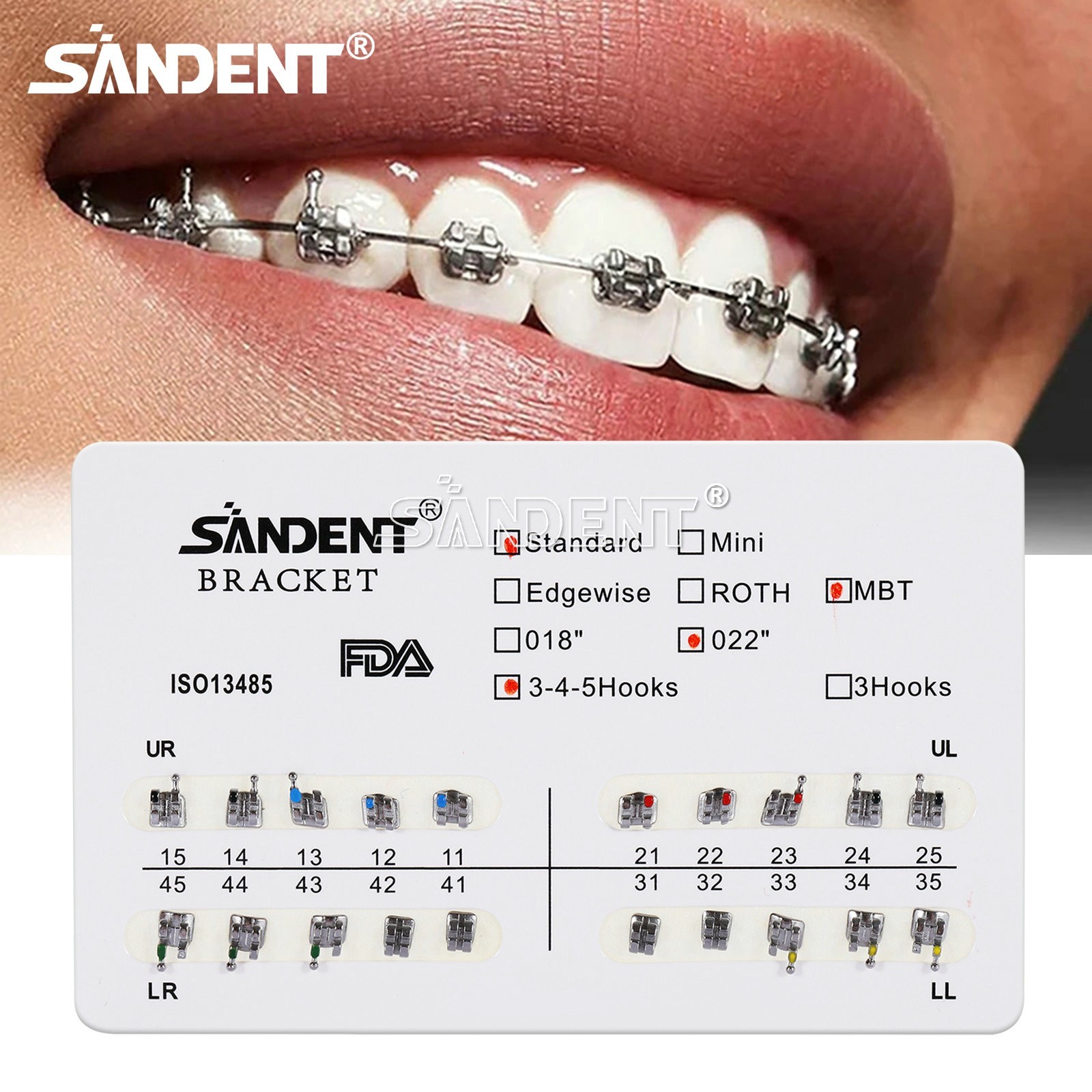 10-100 packs Dental Metal Brackets bracket braces Standard MBT 022 Hooks 345 #1