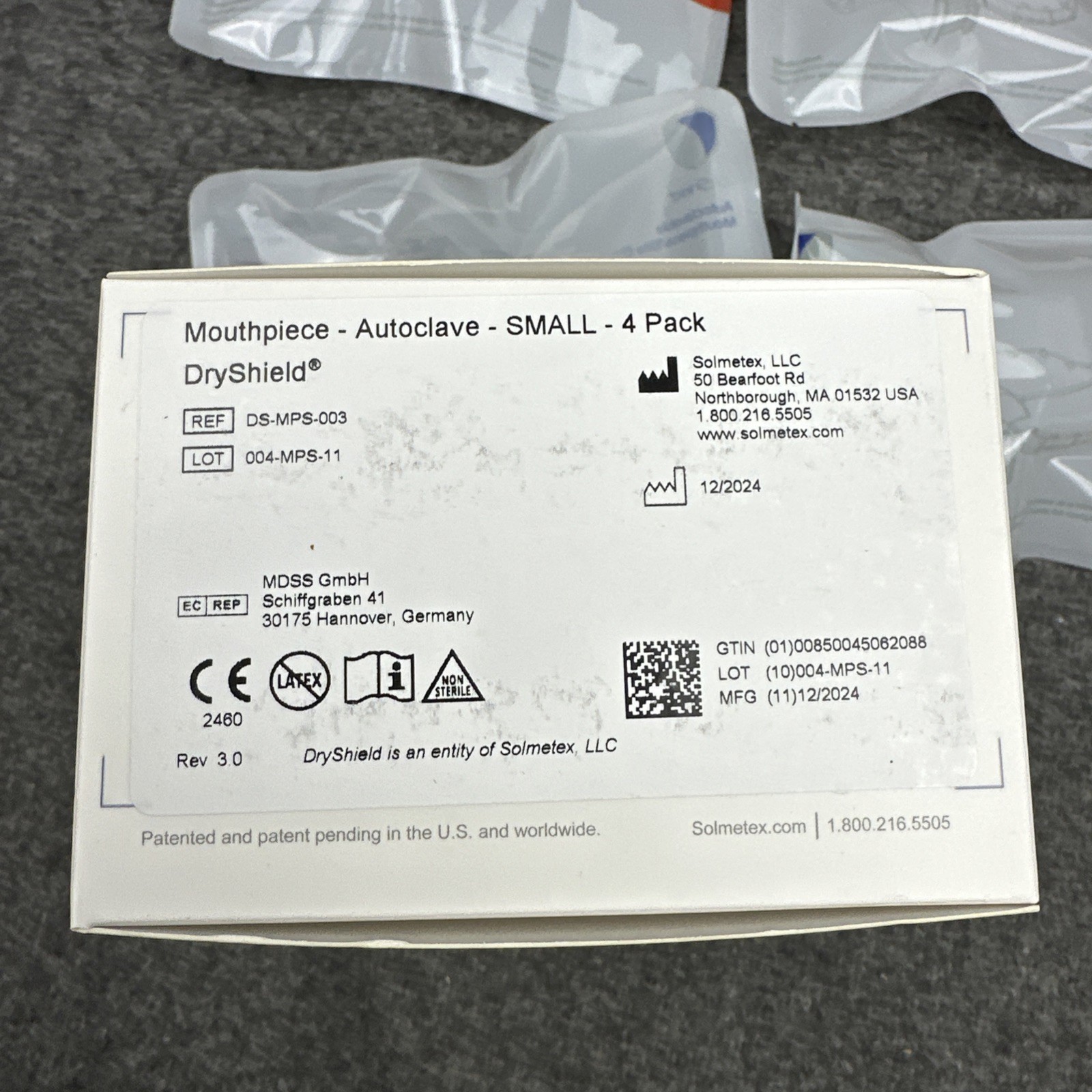 4 Pack Solmetex DS-MPS-003 DryShield Dental Mouthpiece Autoclavable SMALL