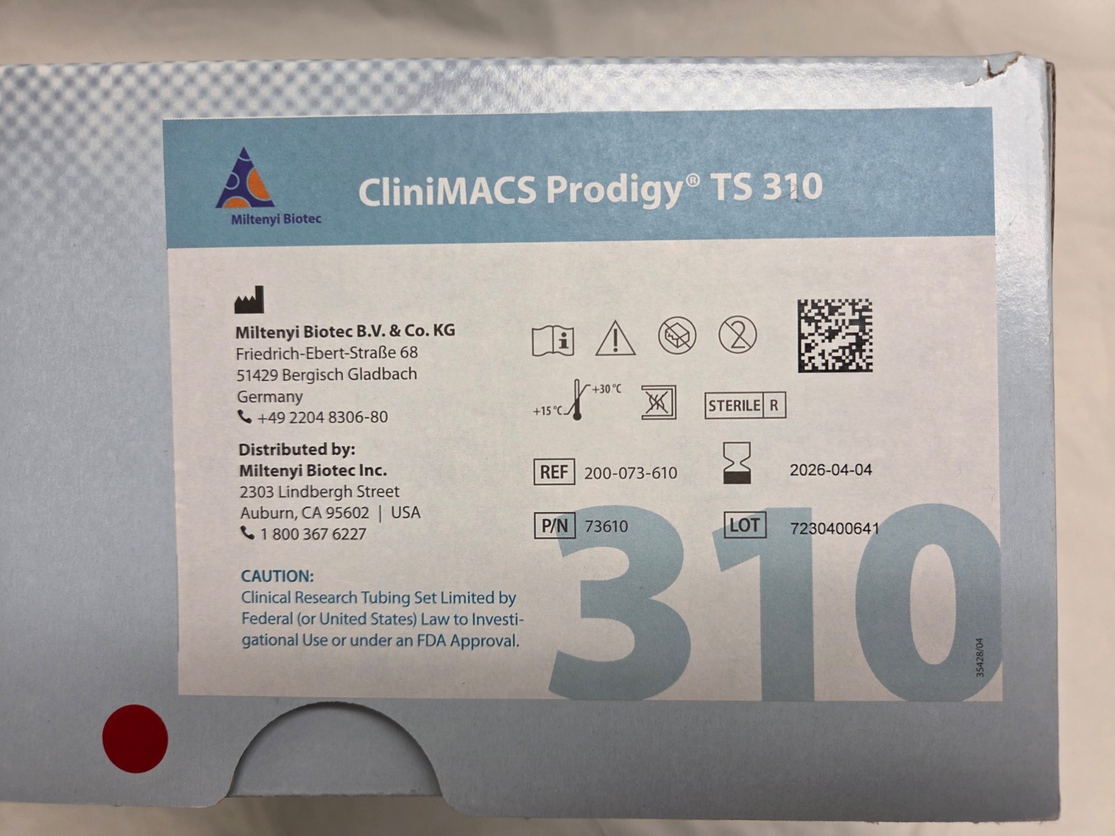 Miltenyi Biotec CliniMACS Prodigy TS 310 REF 200-073-610 EXP 2026-04-04